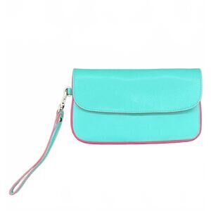 Baekgaard Rare Pink & Turquoise Pebbled Leather Wristlet